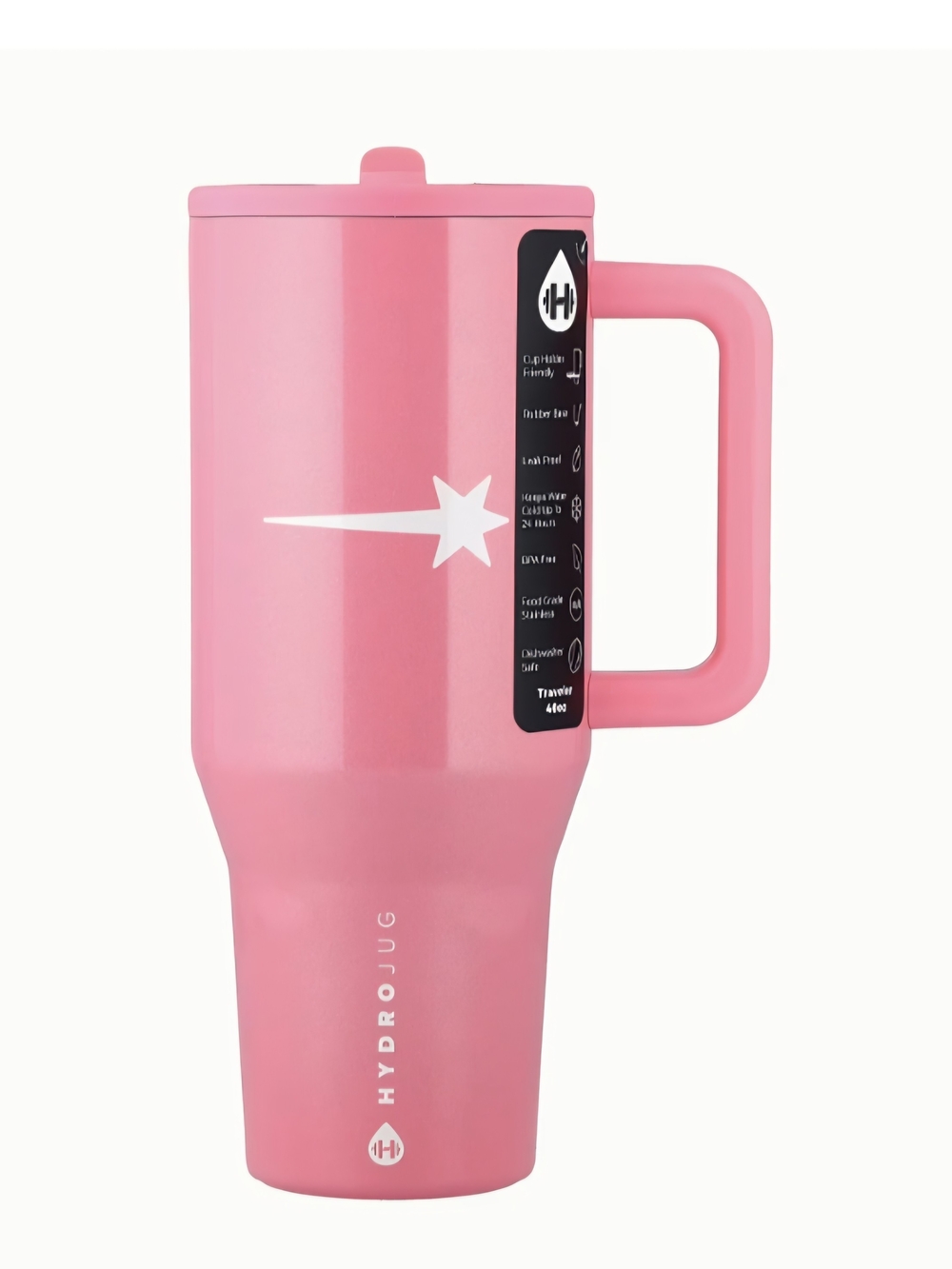 HydroJug Pink Insulated Travel Tumbler with Handle and Star Accent